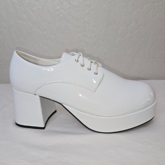 1031 By Ellie 3” White Patent Disco Platform 312 Pimp Shoes Men's Sz. XL 14 / 15 - Picture 1 of 11